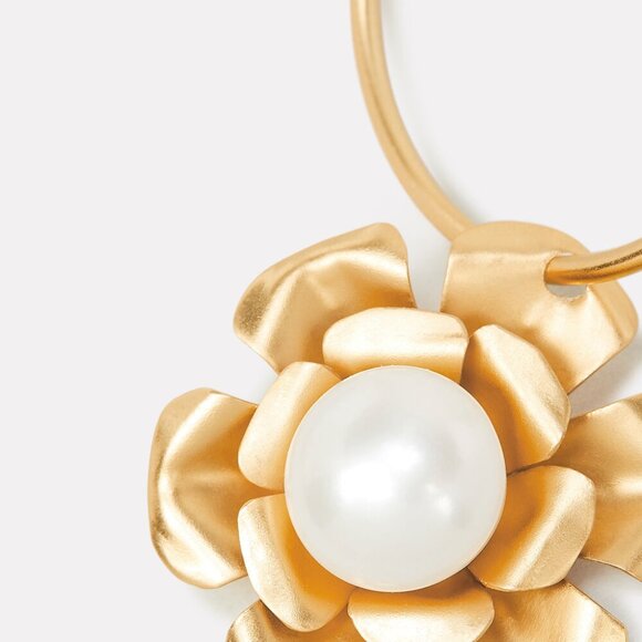 Mercedes Salazar Flower and Pearl Gold Hoop Earrings - Picture 3 of 5